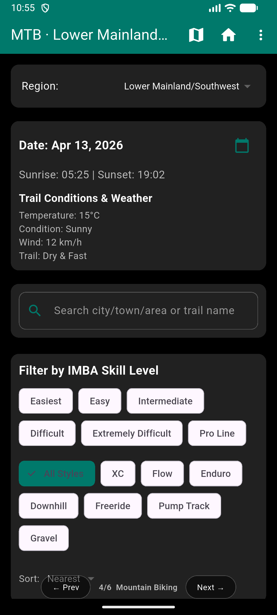 CYA Outdoors mountain biking screen