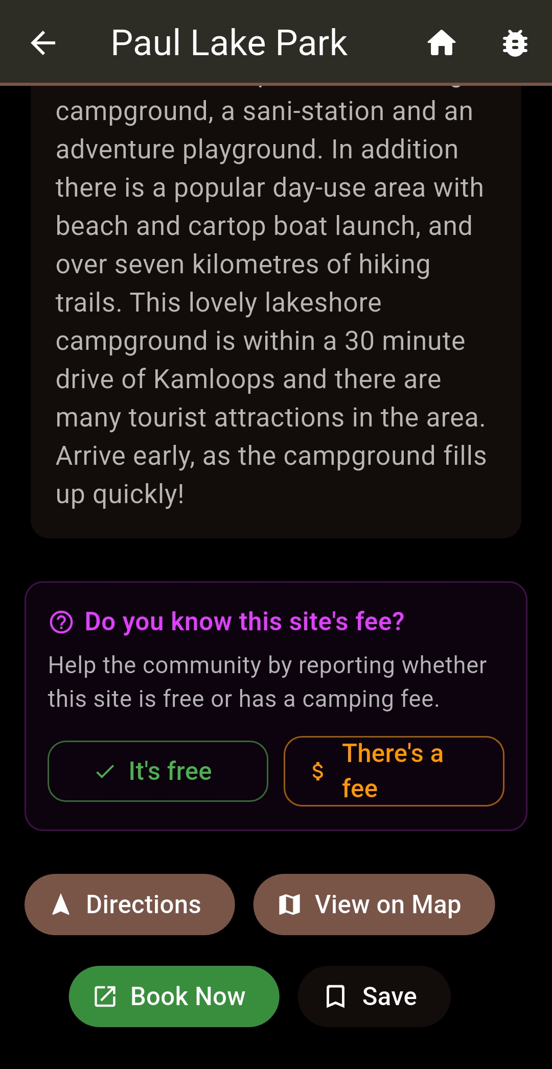 Cya Outdoors campsite fee verification and booking screen