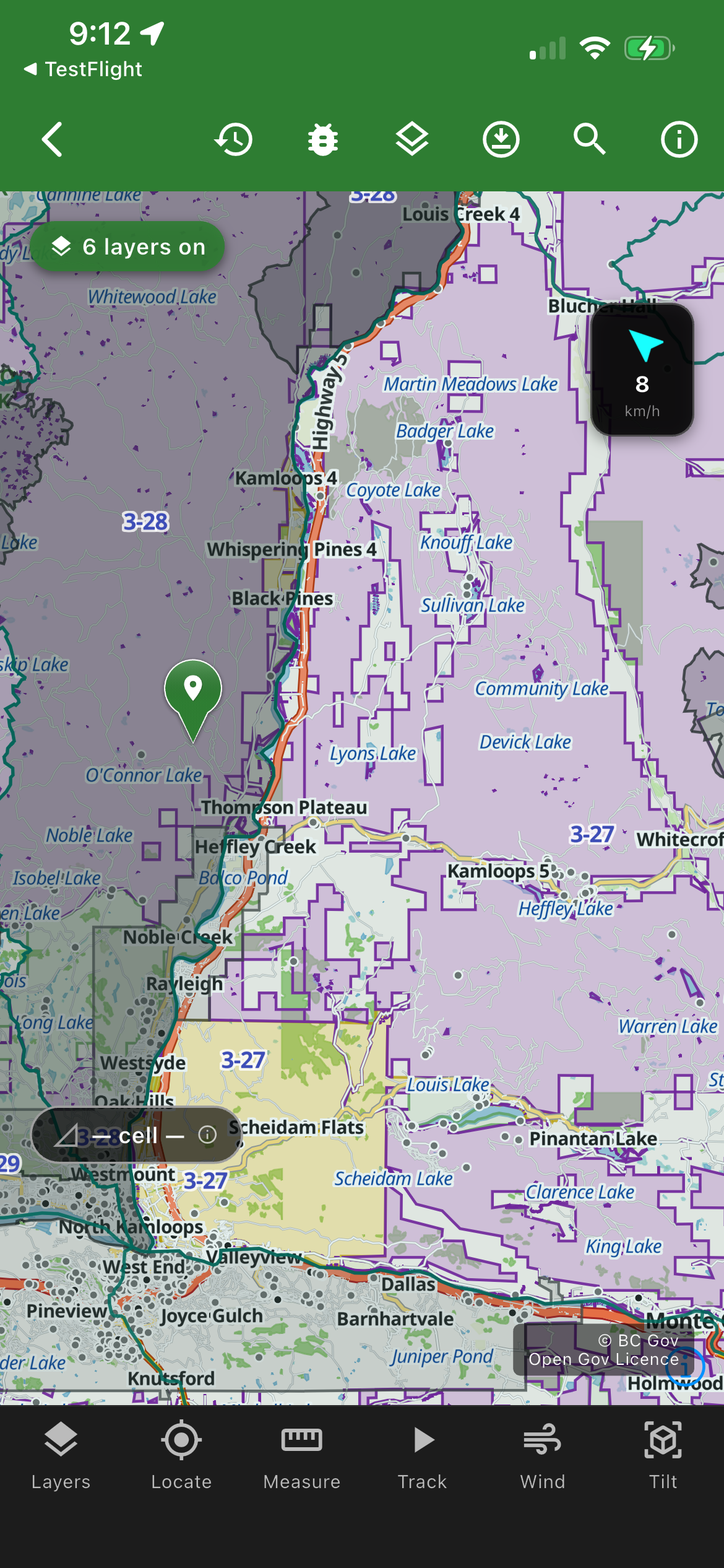 Cya Outdoors map with Crown land layer